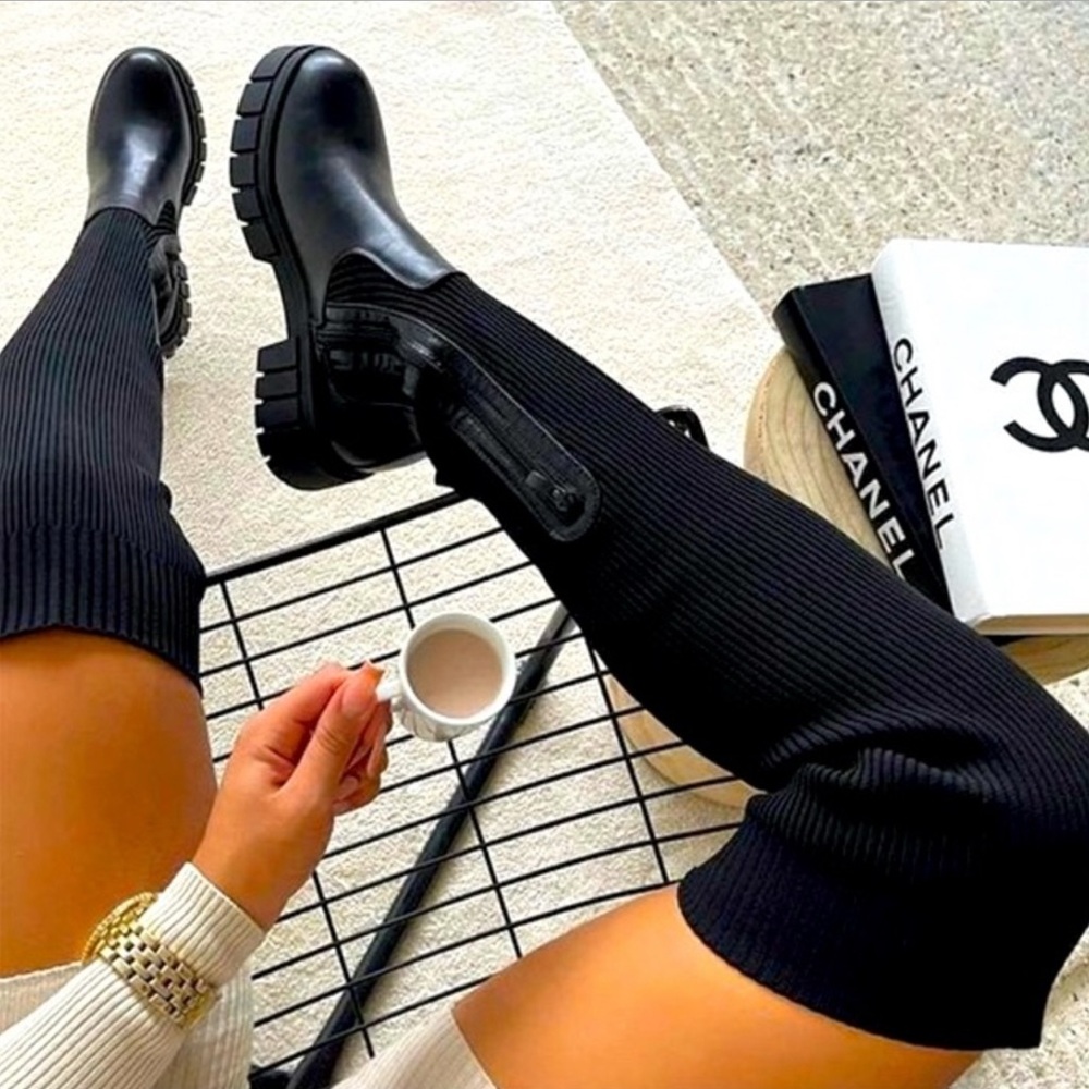 Women's Over Knees Knitted Thigh High Boots - Picture 5 of 8